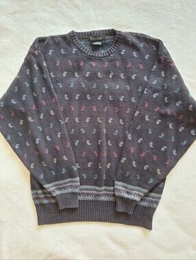 Vintage 90s Generra Ramie Cotton Knit Paisley Sweater Mens S Fits Medium